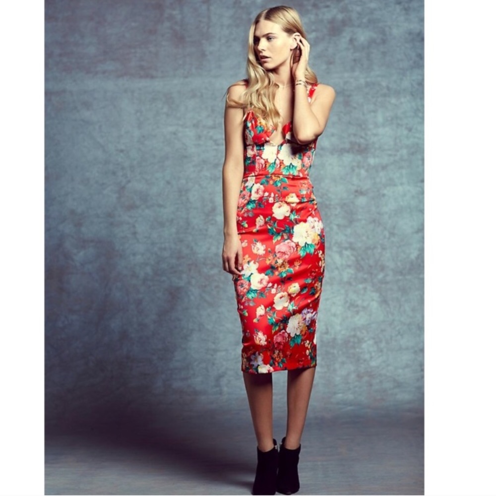 Free People Red Floral Midi Dress
